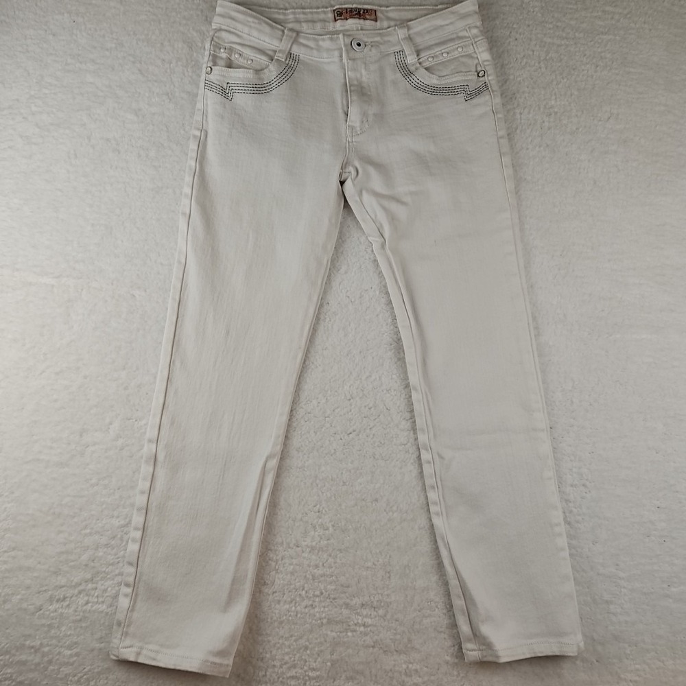 $150 Lang D Womens White Low-Rise Skinny Ankle Jeans Pants Sz 31 Designer Chic